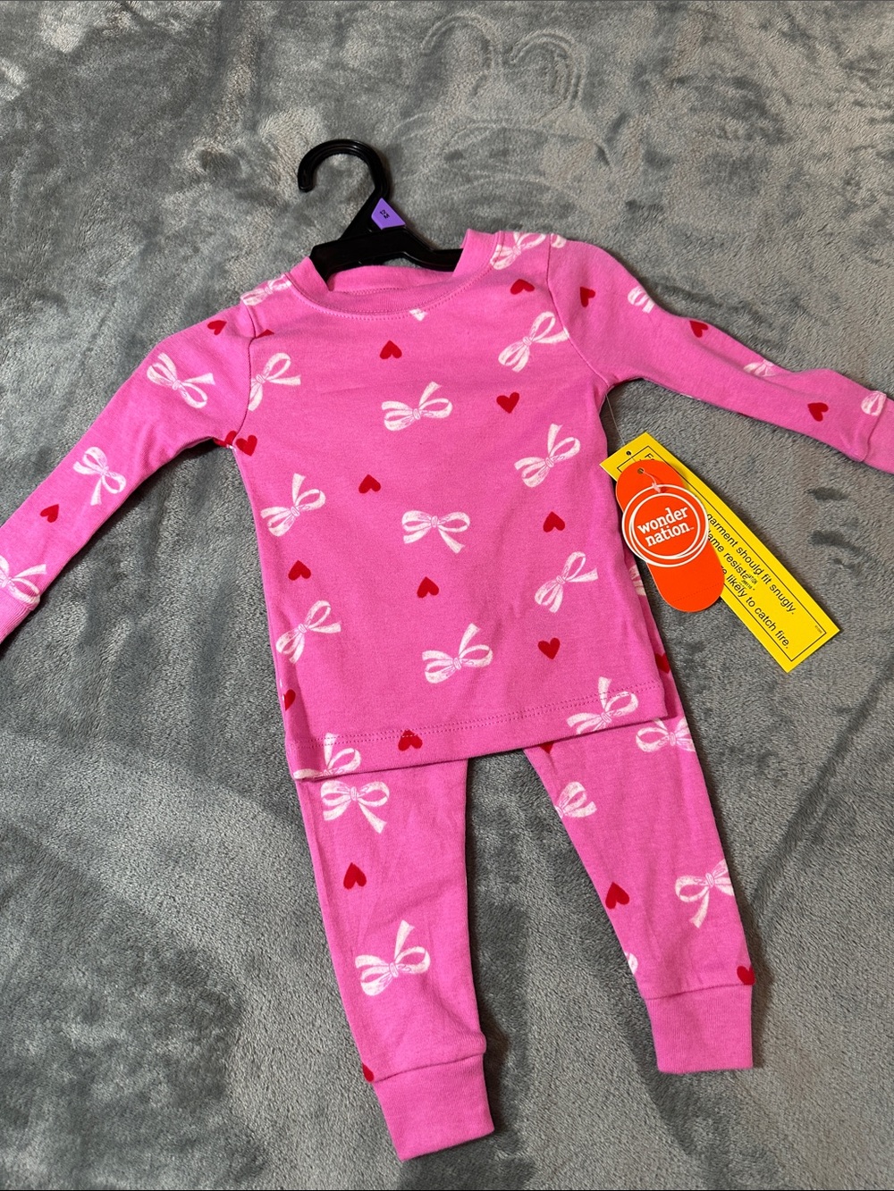 NWT wonder nation Pink Bow & Heart Two-Piece Pajama Set Sz 12 mos 🩷 🎀